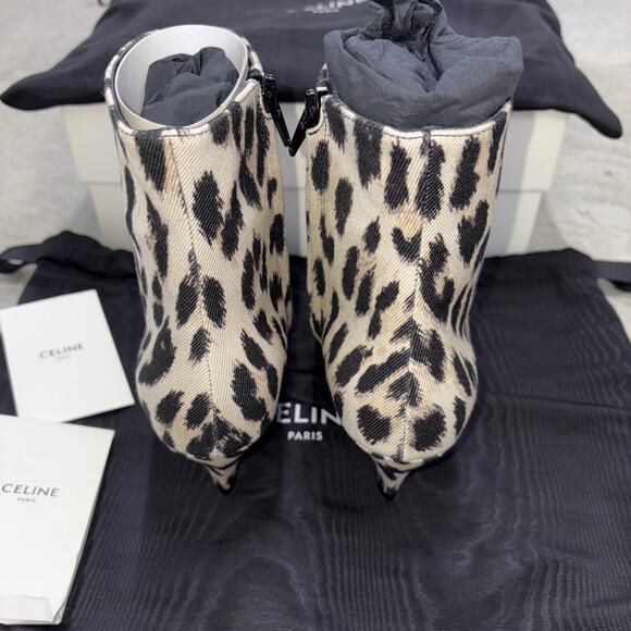 CELINE Boots Beige black Leopard pattern cloth canvas western casual NEW US5.5 - Picture 6 of 13